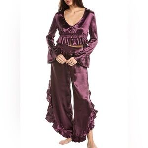 NWT Free People XS Chasing Love Ruffle Satin Lounge Set